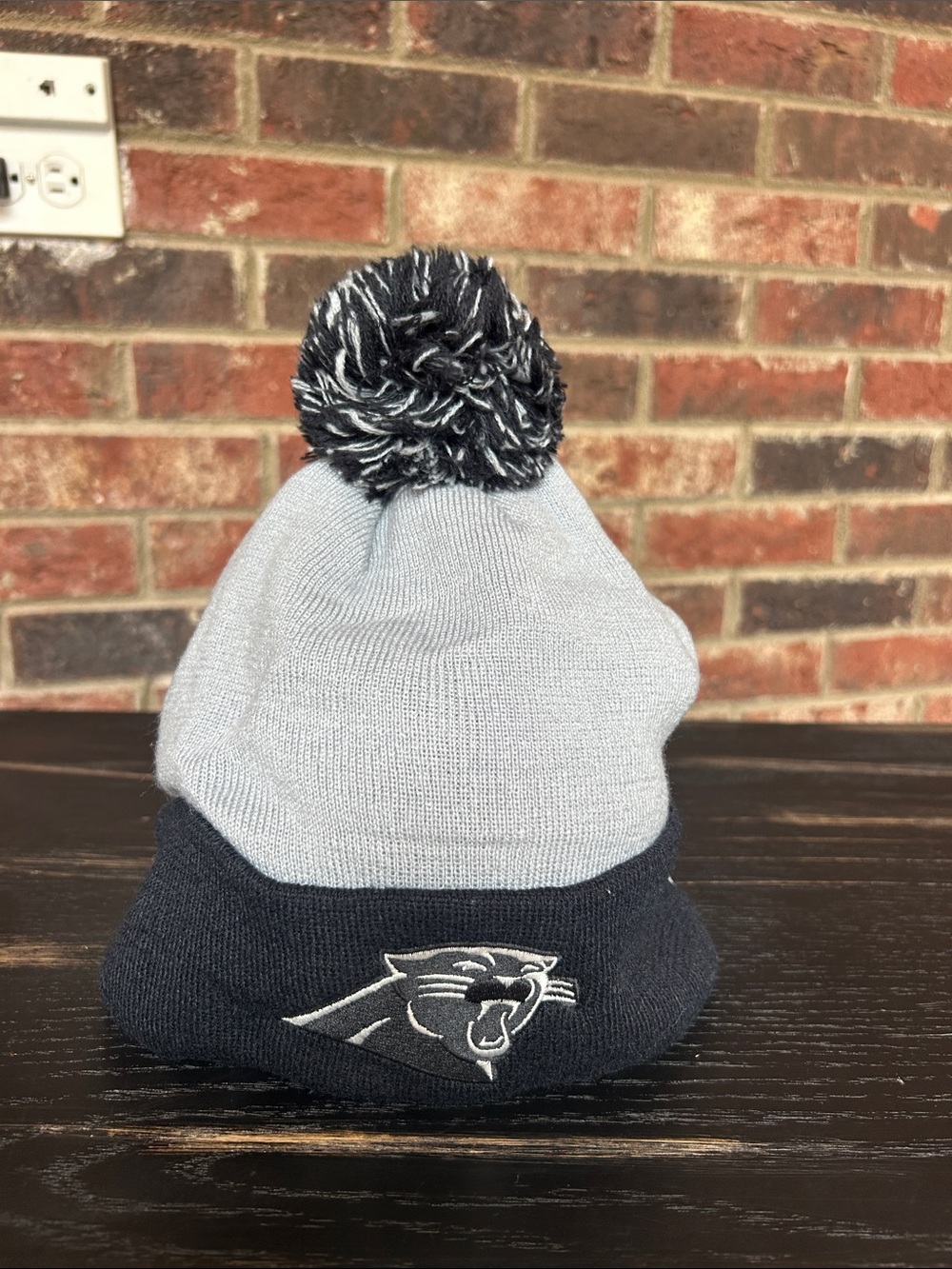 Fanatics Carolina Panthers Football Gray & Black Two-Tone Pom Beanie NWT OS